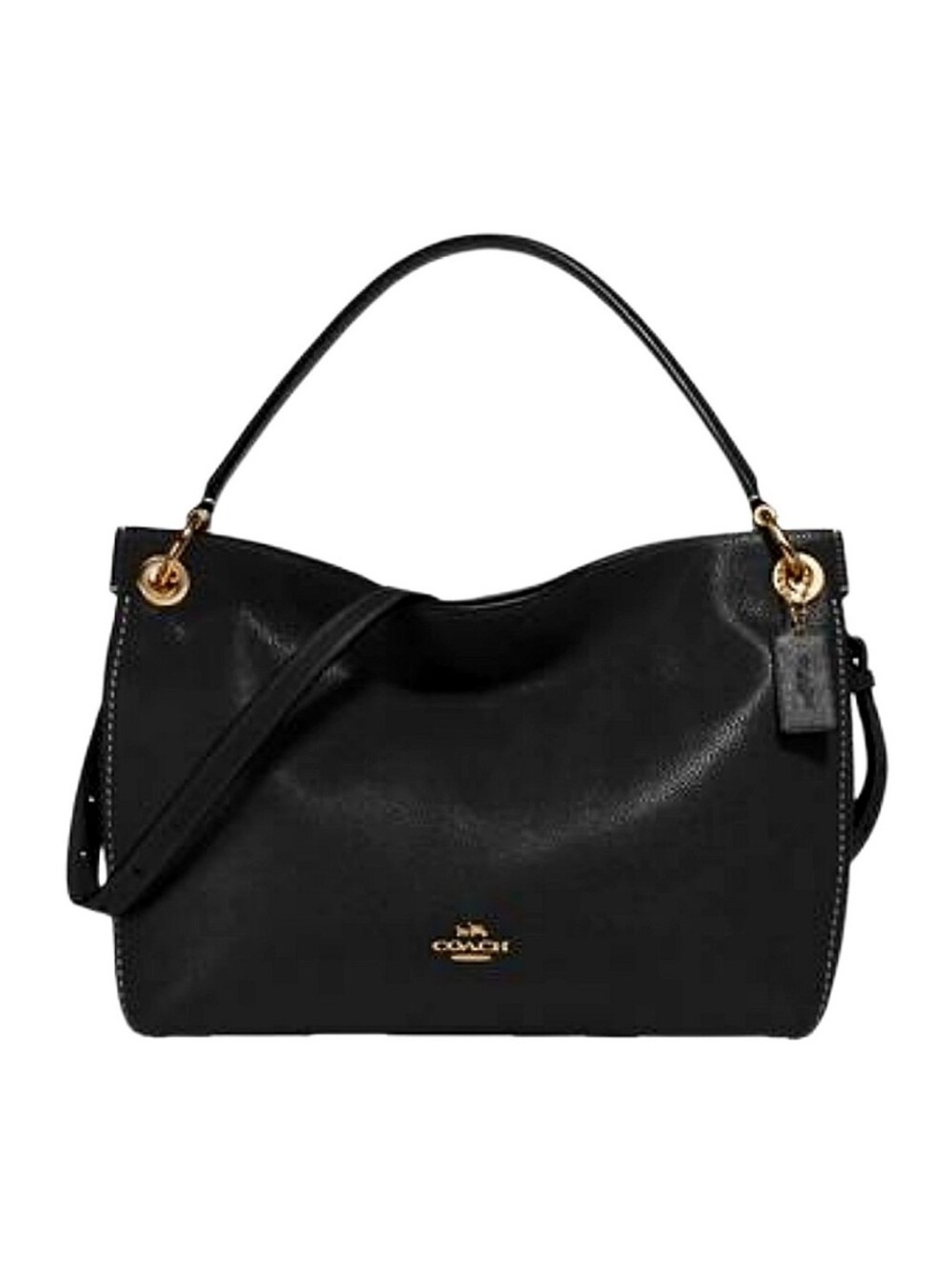 Coach Black Leather Shoulder Bag with Gold Accents